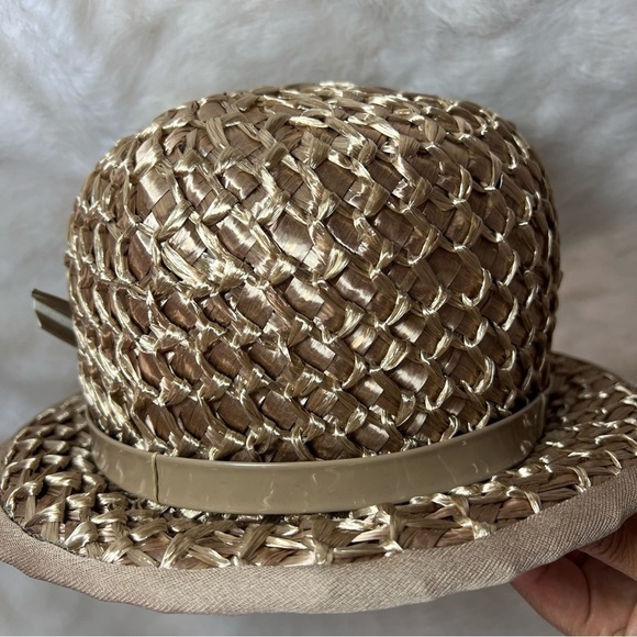 Vintage tan wicker bowling hat neutral 60s retro summer short brim vacay cap - Picture 7 of 8